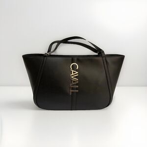 Cavalli Class Sandra Shopper Tote Bag Black Debossed Designer Handbag NWT
